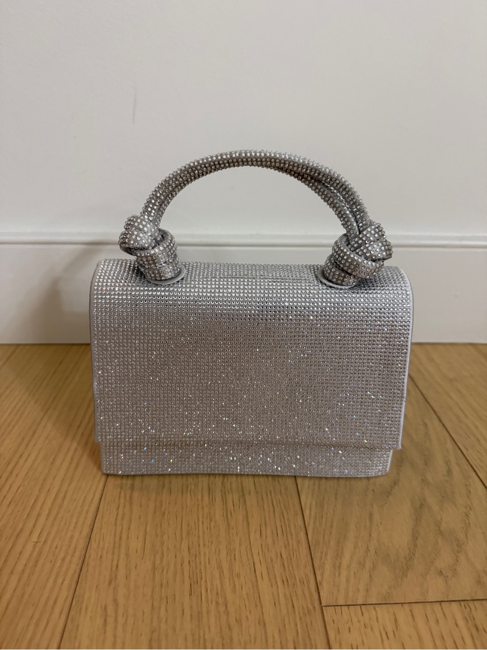 Zara Silver Crystal-Embellished Mini Top-Handle Bag